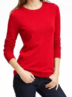 NWT Banana Republic Red Merino Wool Sweater – Scalloped Neck Detail